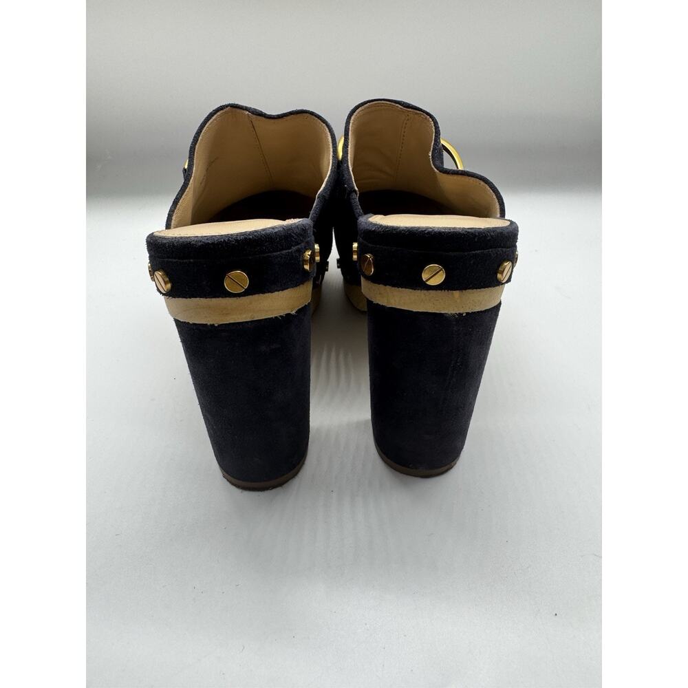 Veronica Beard GilesClog Heels Navy Blue Horsebit Suede Leather Size 7 - Picture 7 of 10